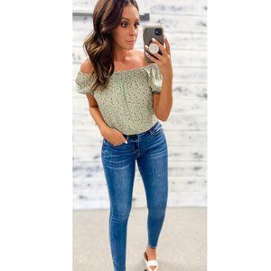Heyson Green Sage Floral Off the Shoulder Bodysuit size S